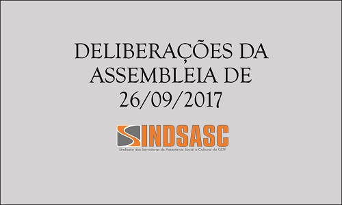 DELIBERAÇÕES DA ASSEMBLEIA DE 26/09/2017
