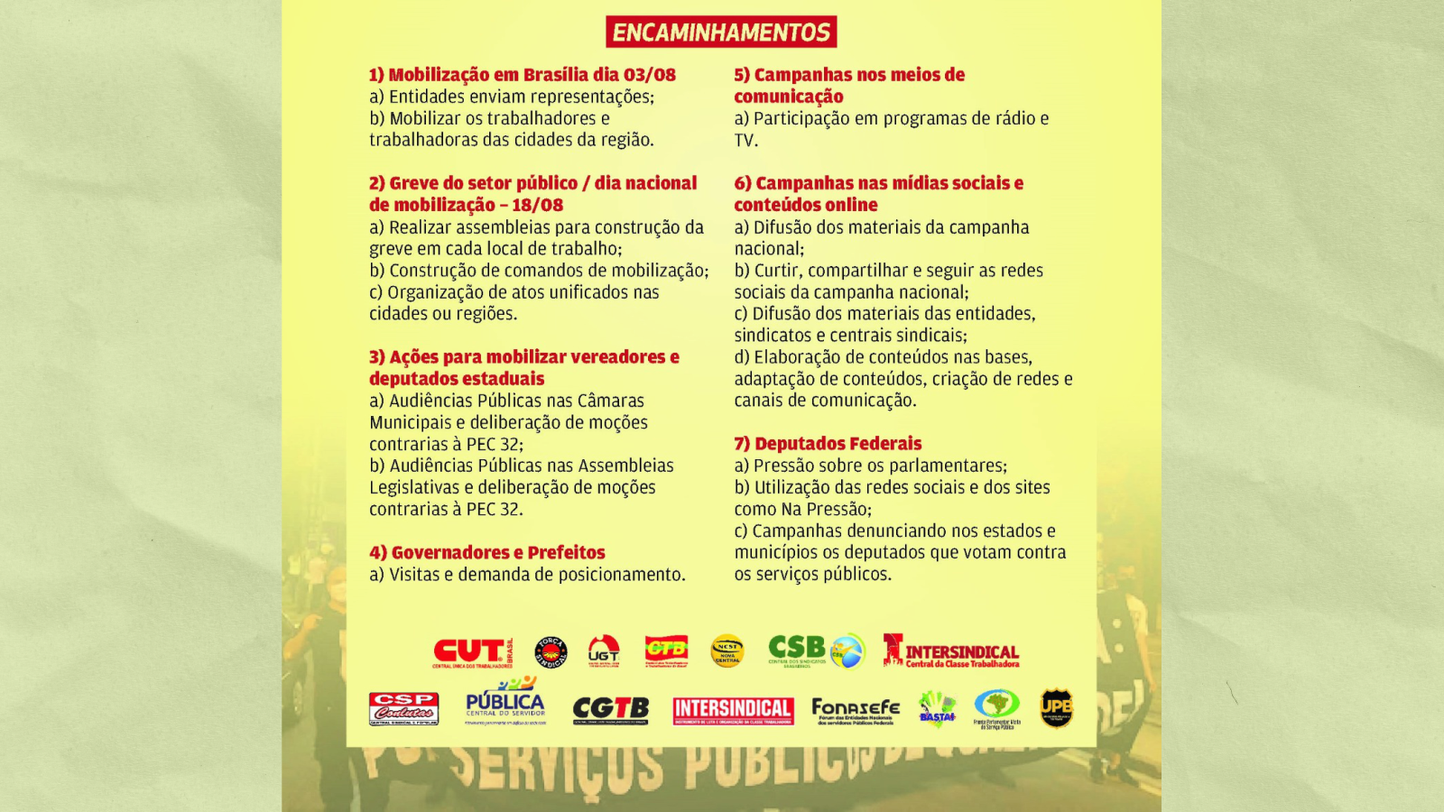 Divulgada lista encaminhamentos do Encontro Nacional dos Trabalhadores e Trabalhadoras do Setor Público 