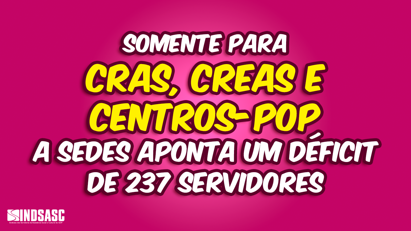 SOMENTE PARA CRAS, CREAS E CENTROS-POP A SEDES APONTA UM DÉFICIT DE 237 SERVIDORES