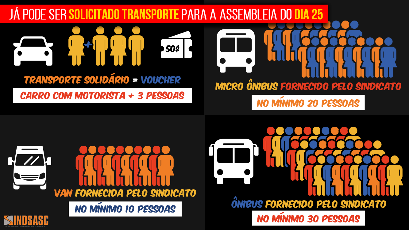 JÁ PODE SER SOLICITADO TRANSPORTE PARA A ASSEMBLEIA DO DIA 25