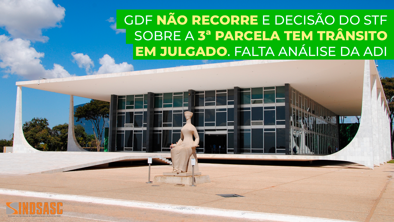 GDF NÃO RECORRE E DECISÃO DO STF SOBRE A 3ª PARCELA TEM TRÂNSITO EM JULGADO. FALTA ANÁLISE DA ADI