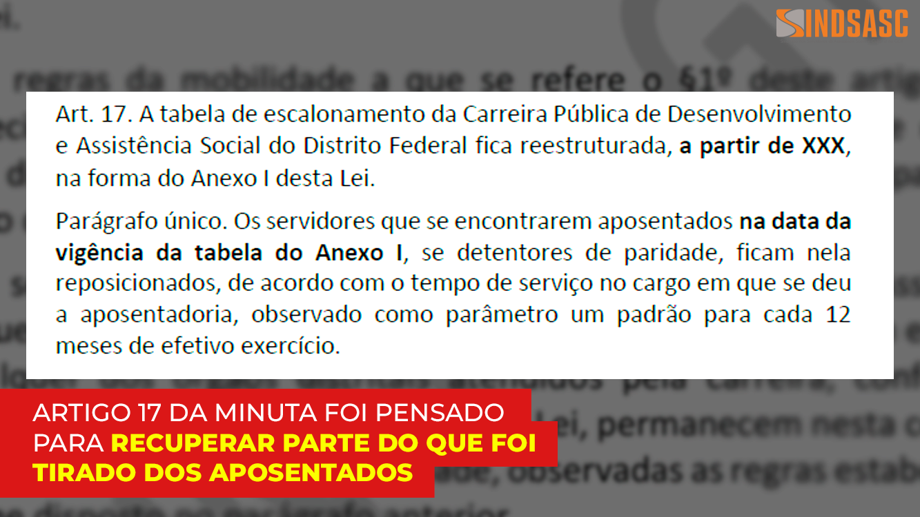 ARTIGO 17 DA MINUTA FOI PENSADO PARA RECUPERAR PARTE DO QUE FOI TIRADO DOS APOSENTADOS