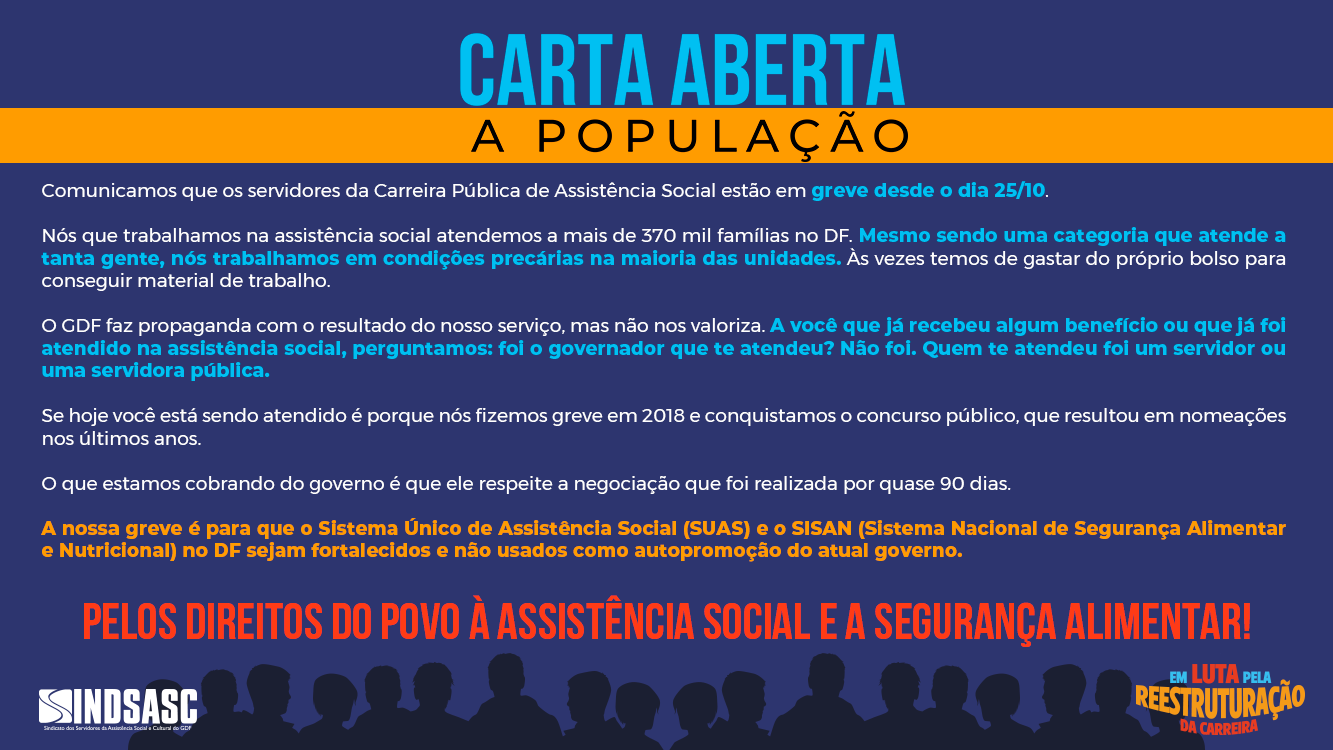 CARTA ABERTA À POPULAÇÃO SERÁ ENTREGUE ÀS(AOS) USUÁRIAS(OS)