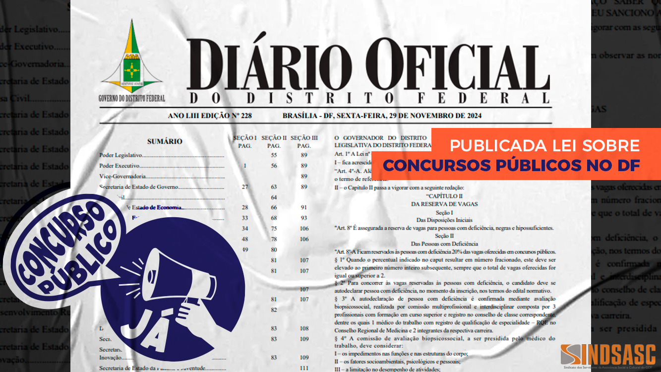 PUBLICADA LEI SOBRE CONCURSOS PÚBLICOS NO DF