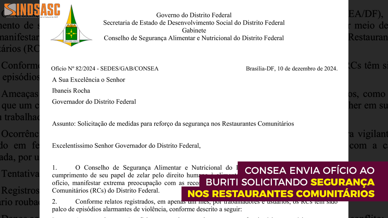 CONSEA ENVIA OFÍCIO AO BURITI SOLICITANDO SEGURANÇA NOS RESTAURANTES COMUNITÁRIOS