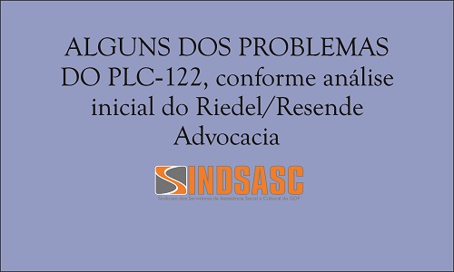 ALGUNS DOS PROBLEMAS DO PLC-122, CONFORME ANÁLISE INICIAL DO RIEDEL/RESENDE ADVOCACIA