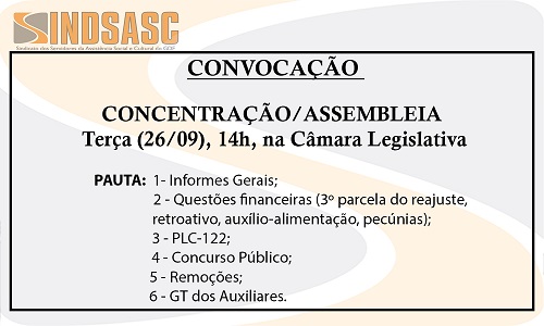 CONVOCAÇÃO - CONCENTRAÇÃO/ASSEMBLEIA NA CÂMARA LEGISLATIVA