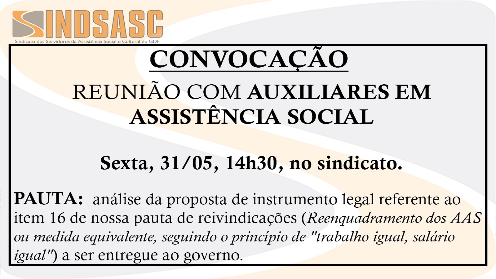 Convocação - Reunião Auxiliares em Assistência Social