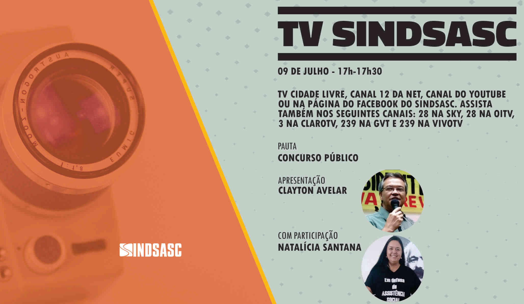 TV SINDSASC COM CLAYTON AVELAR E PARTICIPAÇÃO DE NATALÍCIA SANTANA